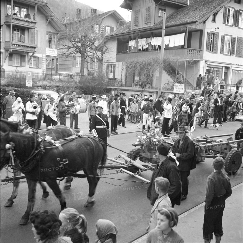 Fir tree transport in Hilterfingen, around 1950