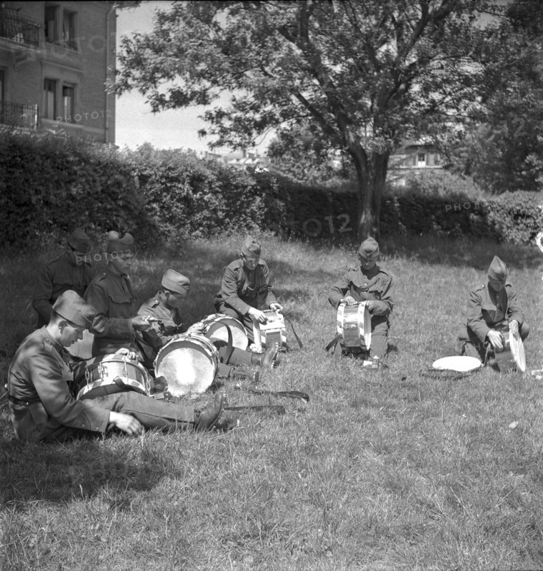 Drummers with their instruments; 1942