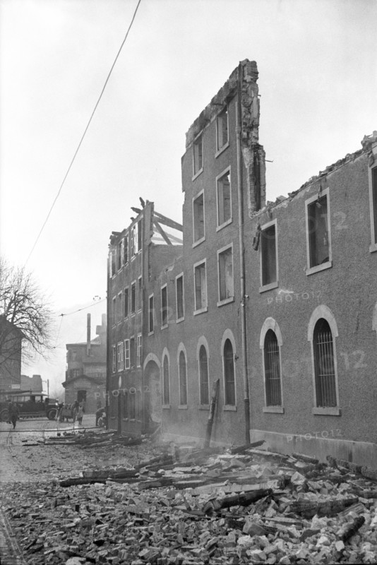 WWII: Bombing; burneddown house, Schaffhausen 1944