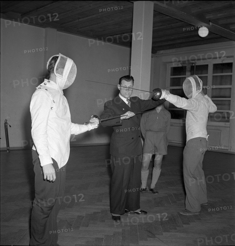 Voluntary preparatory sports instruction: fencing, ca. 1950