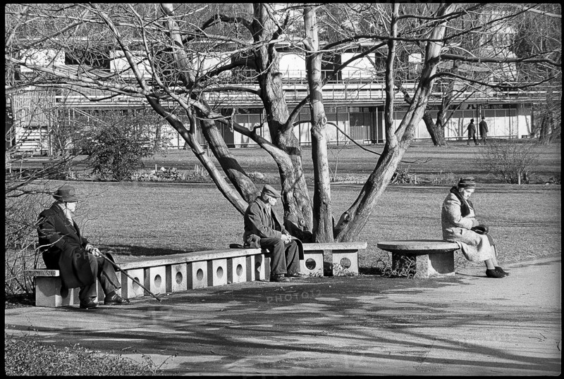 Spring at the end of January 1971: Old people enjoy the sun