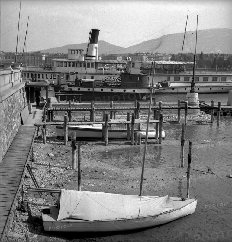 Geneva: Lake Geneva, low water level; 1943