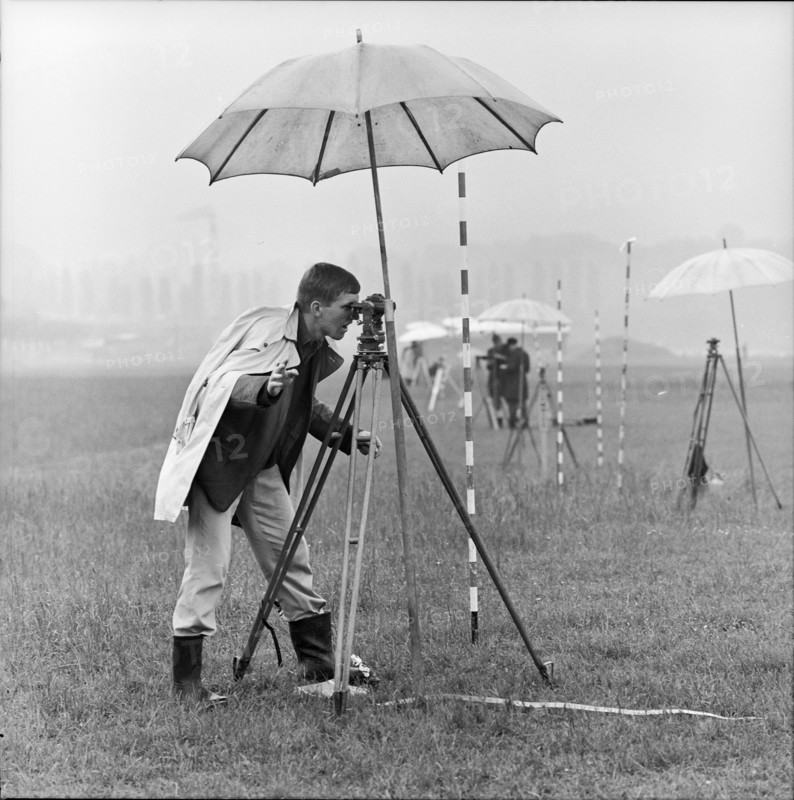 Geodesy student with surveying instrument, Zurich 1965