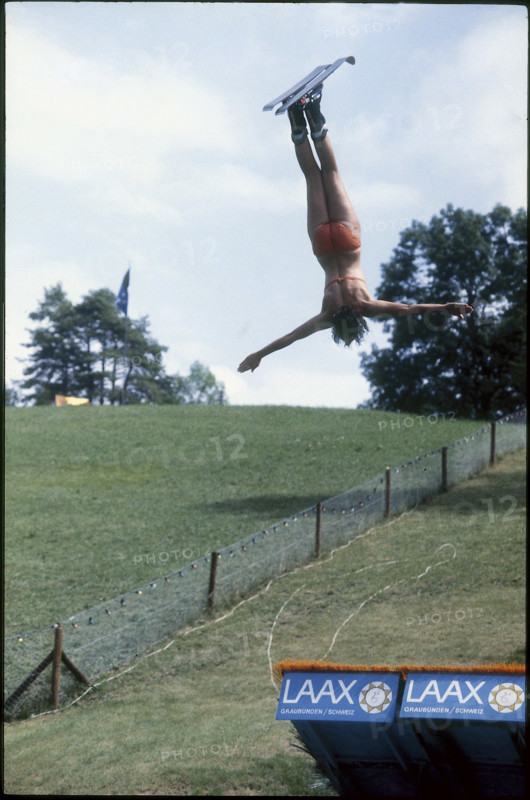 Ski acrobat Mia Engi in summer training, 1979