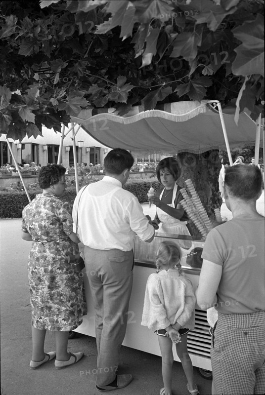 People at an ice cream stand; 1966