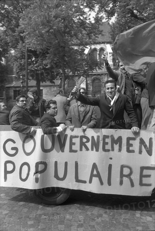 Student riots in Paris 1968: Striking workers on a truck