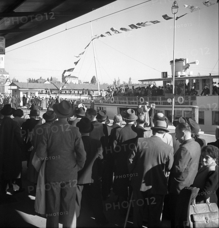 German tourists at the port of Romanshorn, 1948