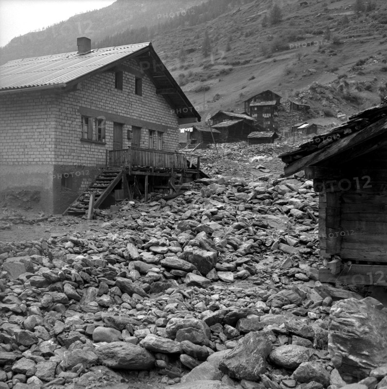bag; Rubble and debris after debris flow; 1957