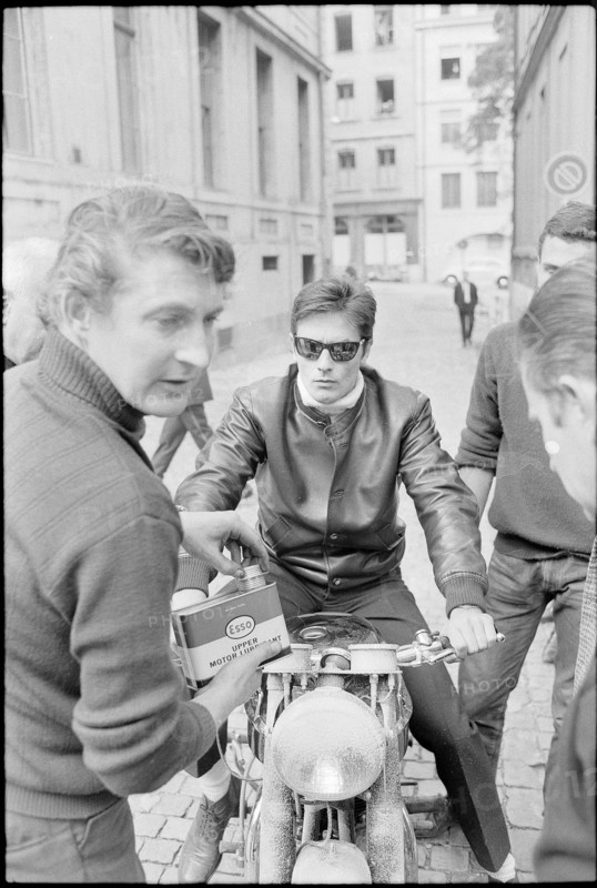 Alain Delon filming in Geneva in 1967