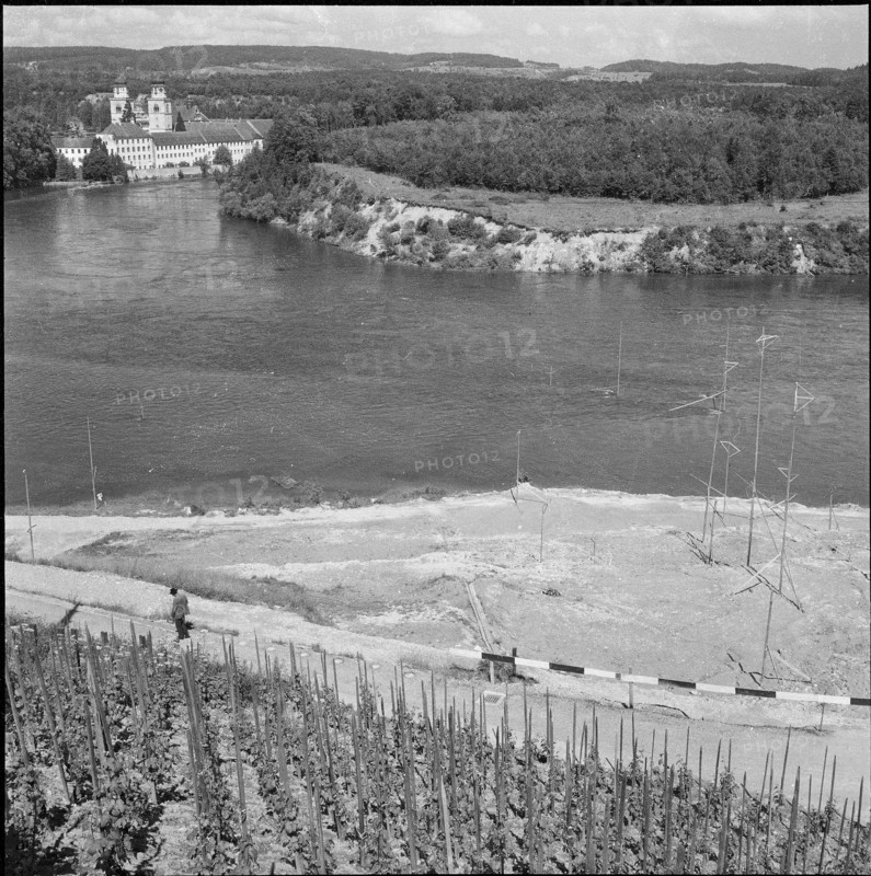 Building site Rheinau power station, monastery 1953