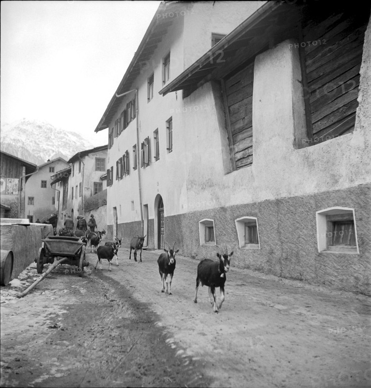 Fountain on the central square in Müstair, 1946