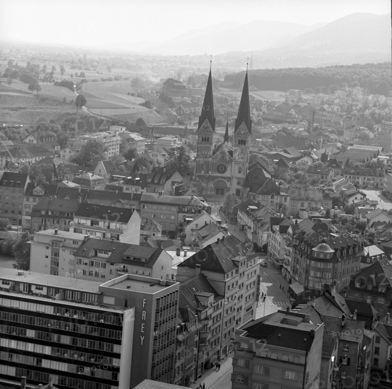 Olten, allotment garden, factory, smokestack, rising smoke, 1953