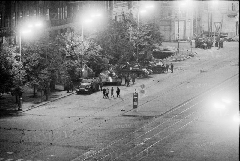 Prague 1968 after the invasion of the Warsaw Pact troops: Soviet tanks