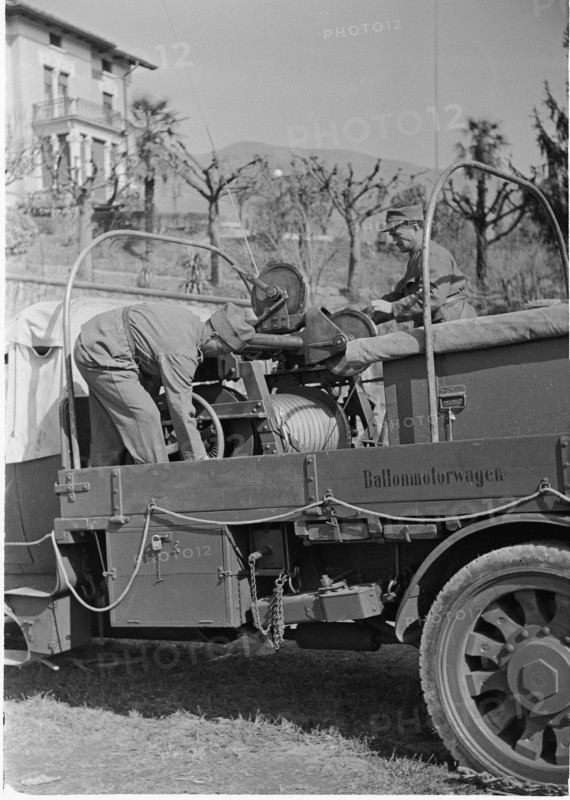 WW2: Border marking by tethered balloons near Chiasso, 1945