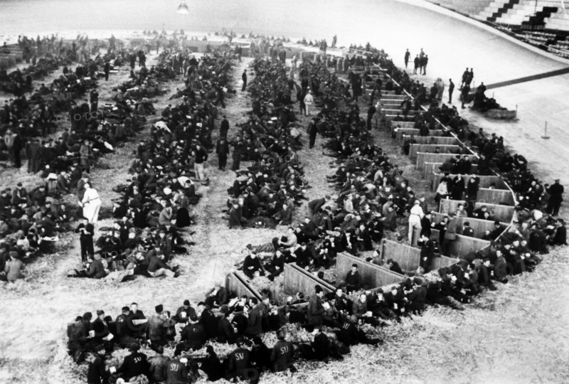 Russian internees in the Hallenstadion Zurich; 1945