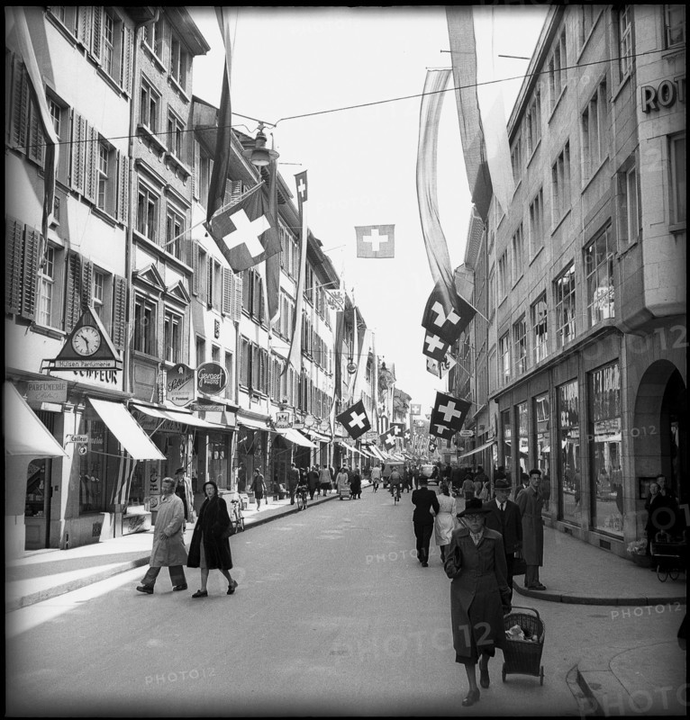 Decorated street in Winterthur 1949
