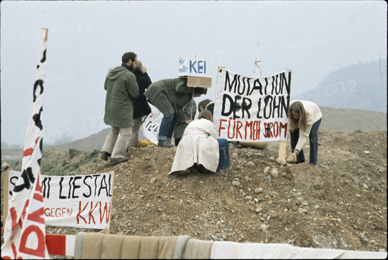 Occupation of the construction site for the planned Kaiseraugst nuclear power plant in 1975