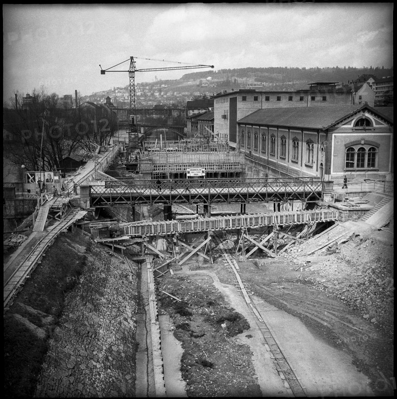 Letten power plant construction site, Zurich 1951