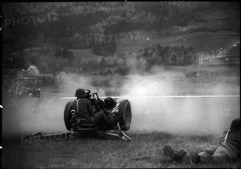 Soldier on a triple antiaircraft gun, Aarau 1951