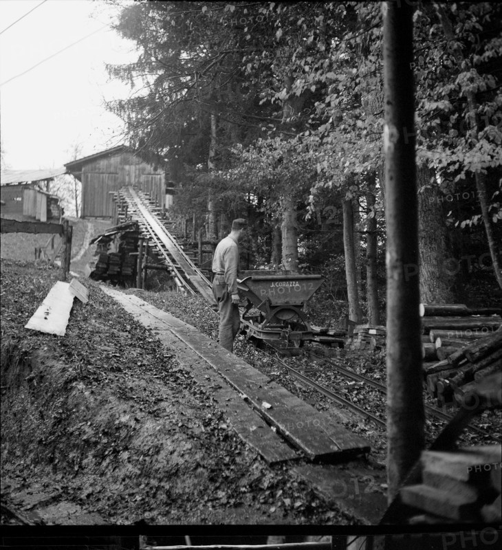 Miner, mine car; coal mine Mörschwil; 1944.