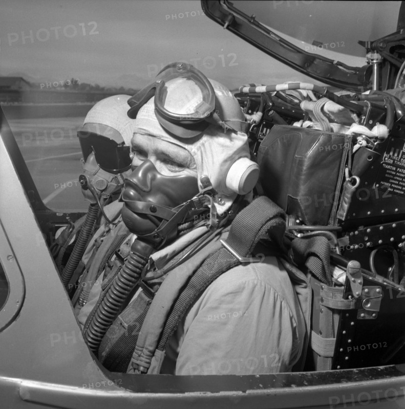 Military pilots in open cockpit, Dübendorf 1957.