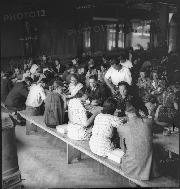 Refugees in the dining room.