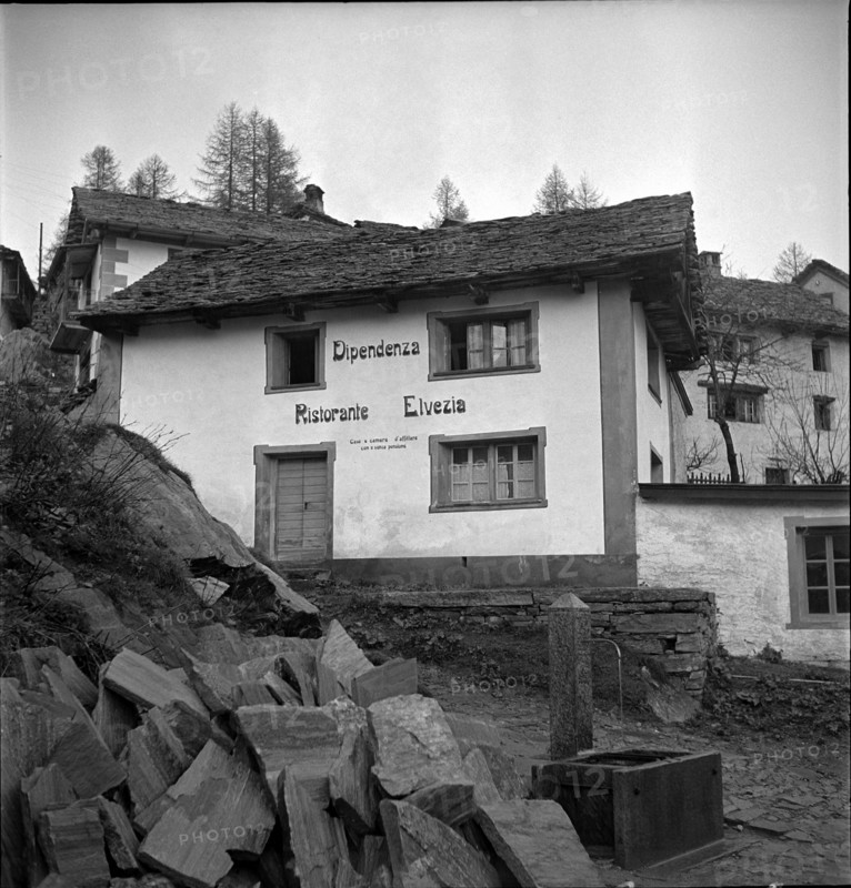 Walser village Bosco Gurin; restaurant Elvezia; 1956.