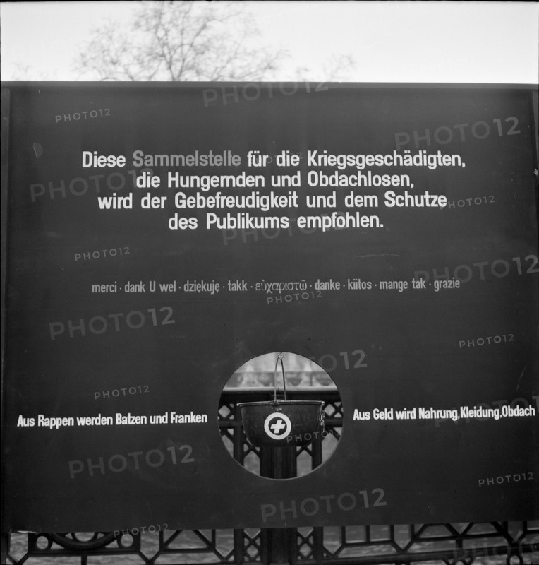 Swiss donation collecting point, 1945.