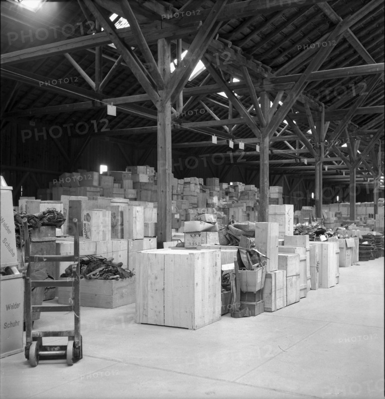 Warehouse of the Swiss donation organization, 1945.