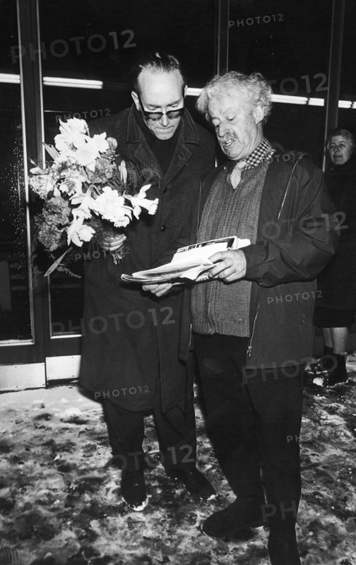 Von Daeniken friends Marcel Hintermann, Zarli Carigiet at Erich von Däniken's extradition to Switzerland, 1969.