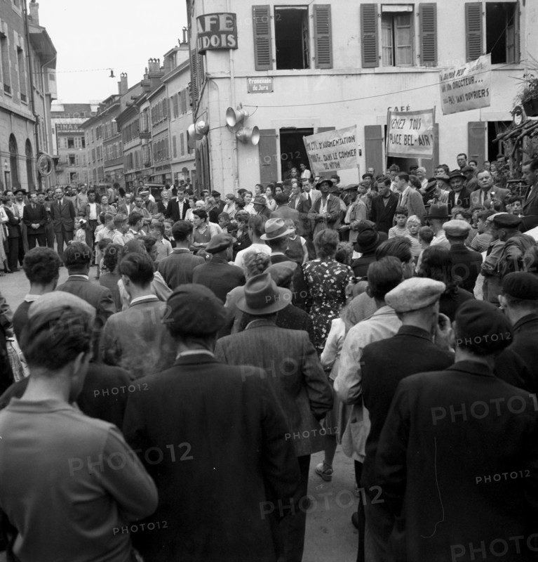 Employees of factory producing matches on strike, 1949.