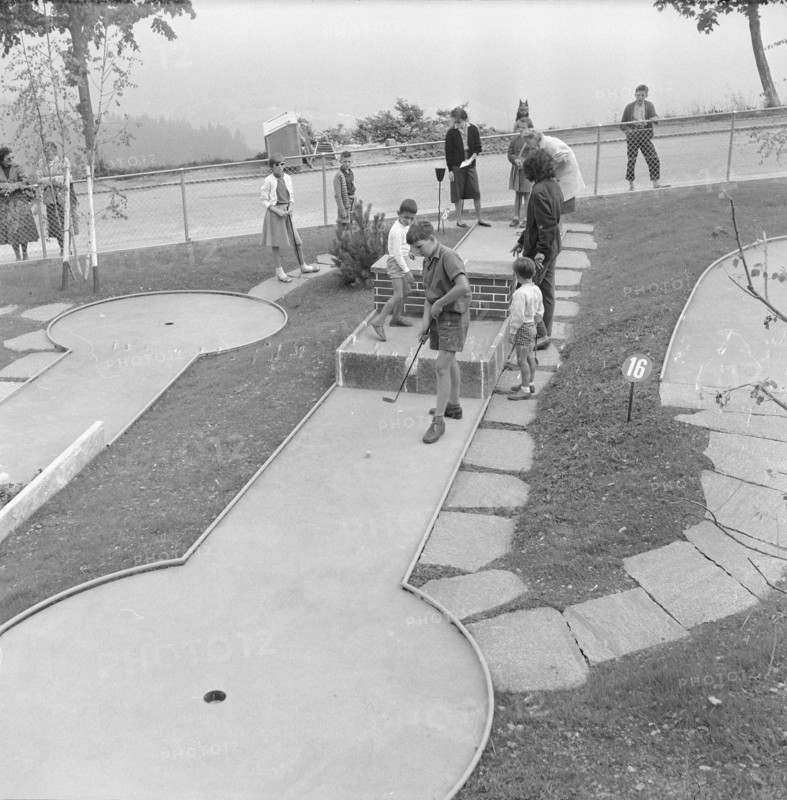 Crazy golf ground in Leysin, 1955.
