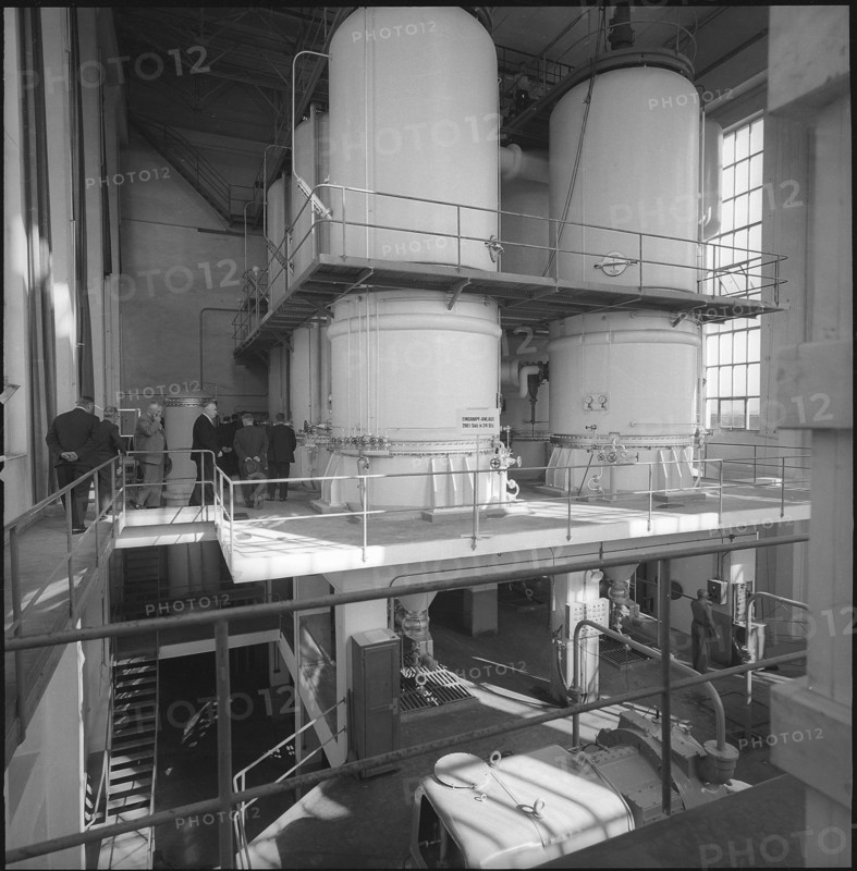 Federal councillor Hans Streuli visiting Rheinfelden salt works; 1959.