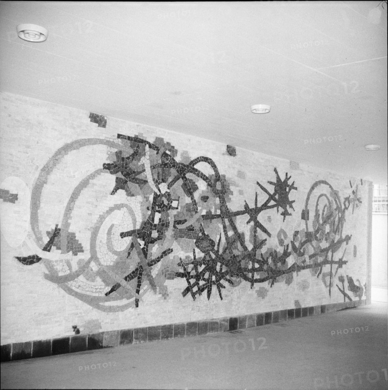Mosaic mural of Werner Frei, pedestrian underpass railway station Schaffhausen 1957.