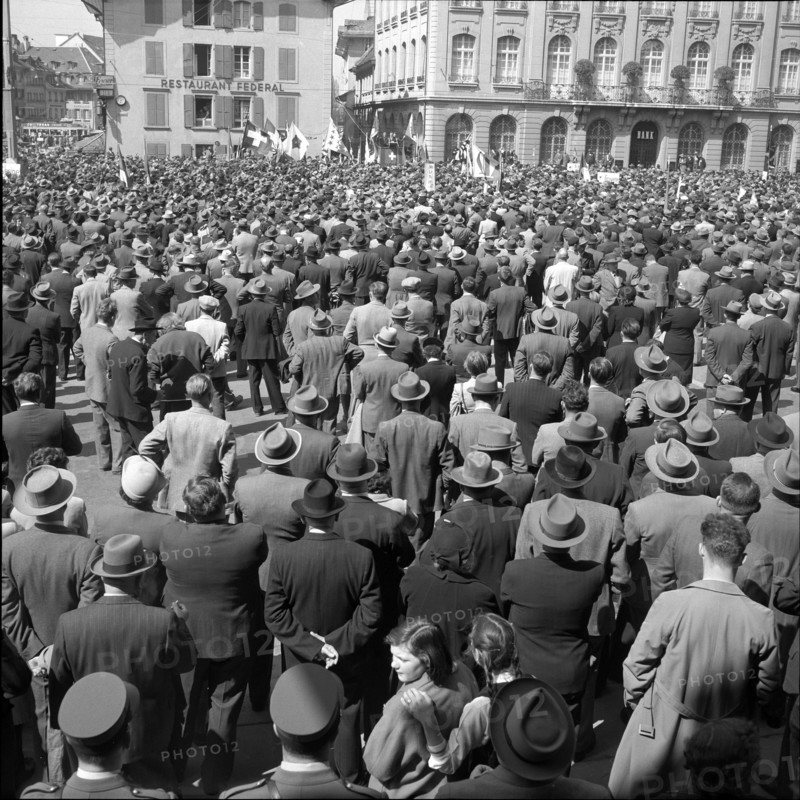 Farmers protest against milk price reduction; cut in milk price; 1954.