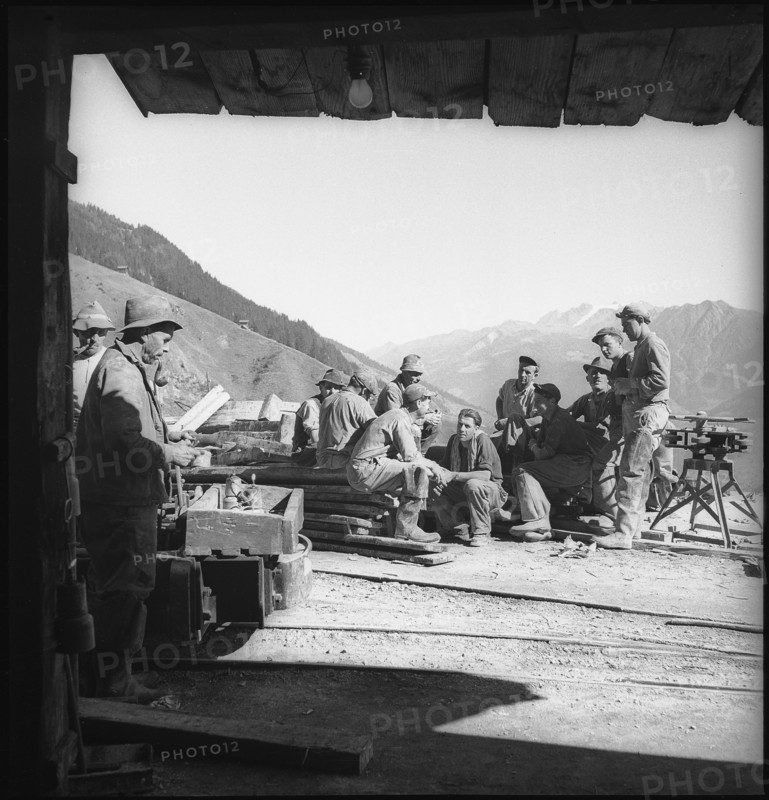 Miners on the building site of Aletsch power station 1949.