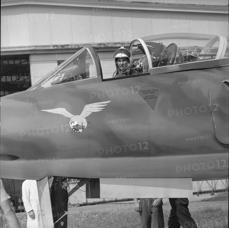 Test pilot on board of P16 military jet, Altenrhein 1959.