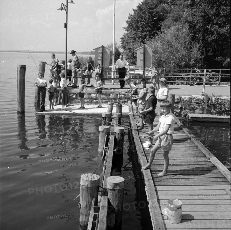 Boys fishing competition at Greifensee; Niederuster 1955.