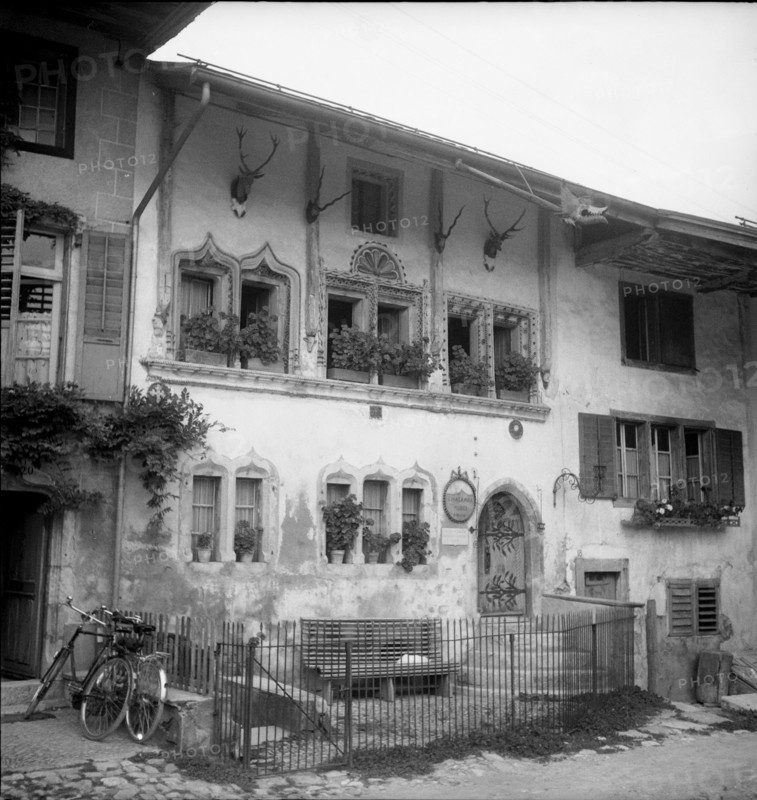 Gruyères, front of historical house; 1948.