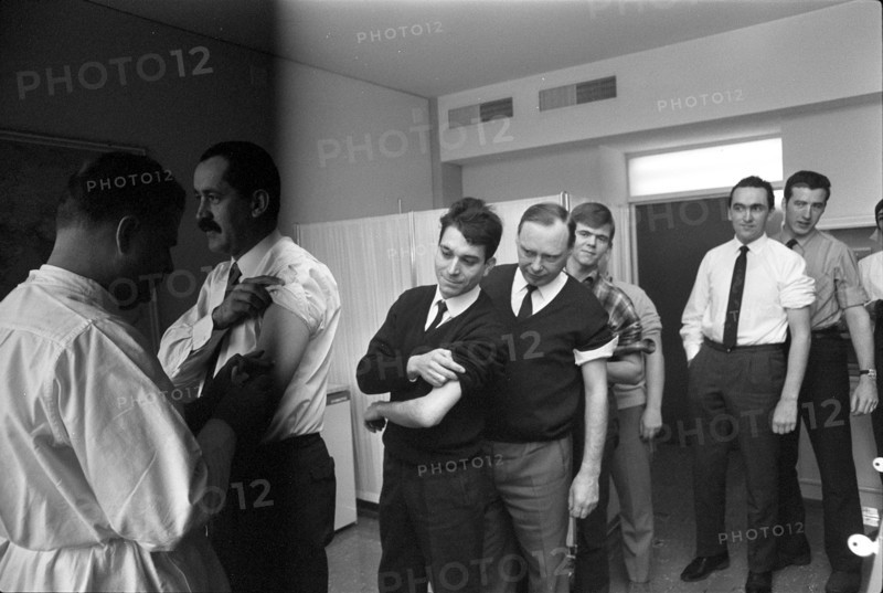 Blick employees getting vaccination against influenza, 1968.