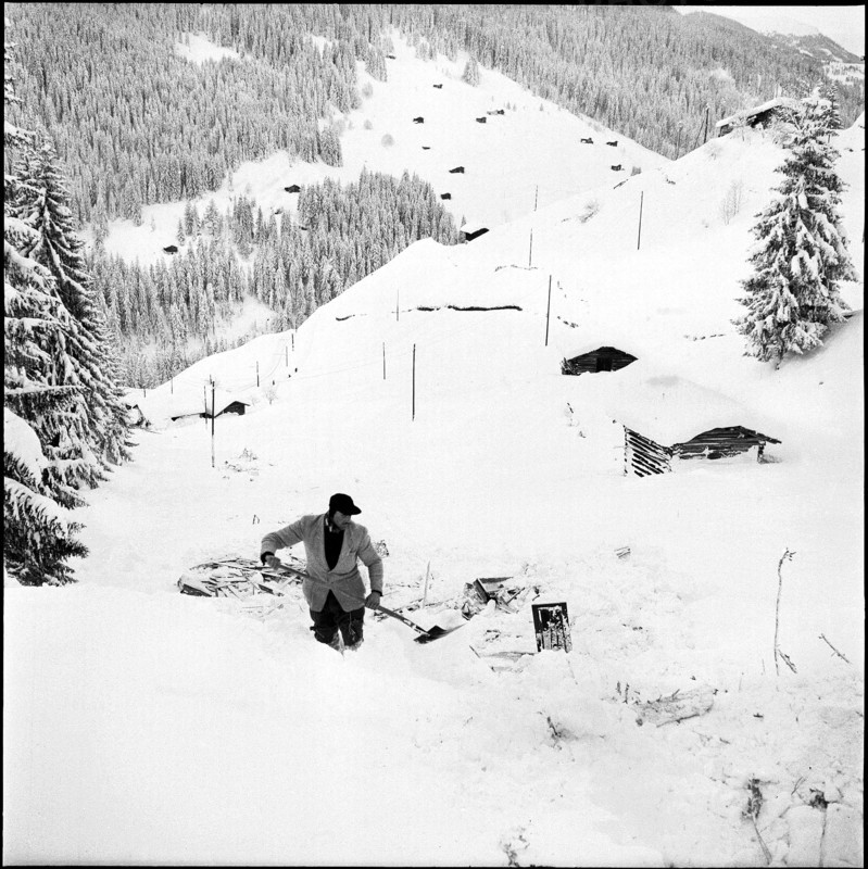 Avalanche in the Montafon valley, clearing work; 1954.