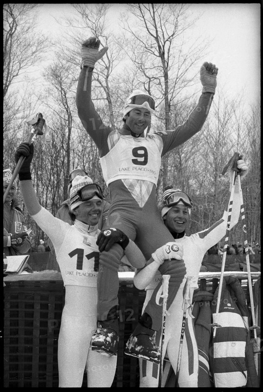 Olympic games Lake Placid 1980, Giant Slalom: Wenzel and Enn carrying Stenmark.