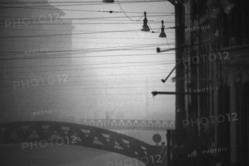 1975, Milan, Navigli in fog.