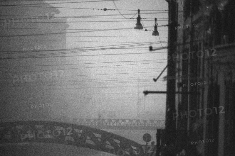 1975, Milan, Navigli in fog.