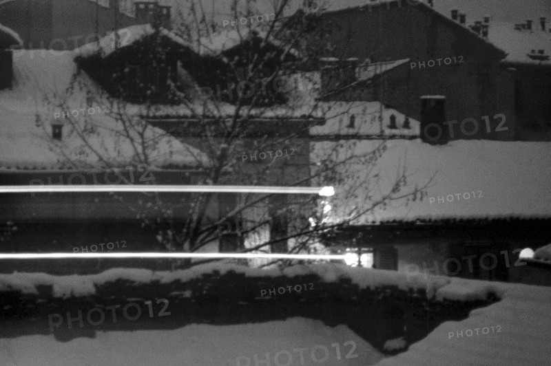 1975, Milan, Navigli winter with snow.