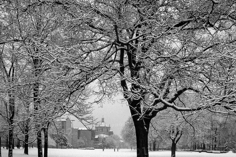 1975, Milan, park with snow.