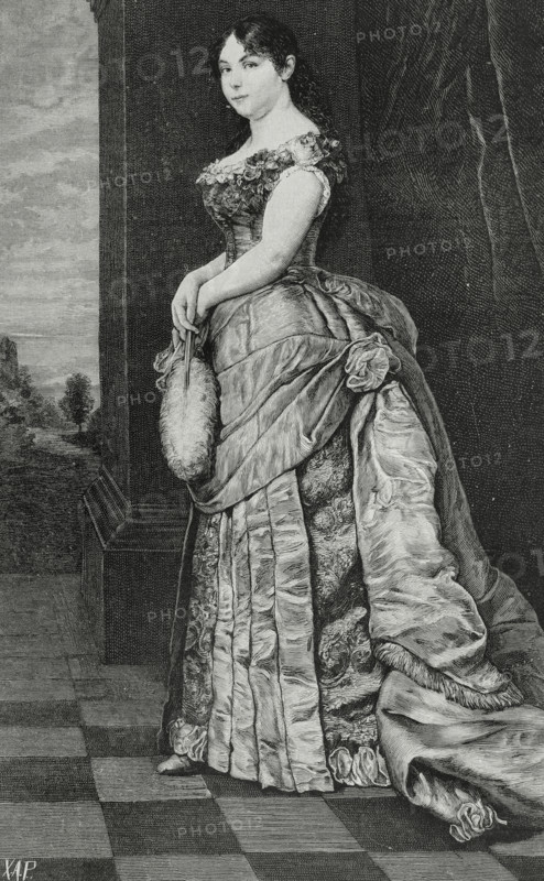 Natalie of Serbia (Natalie Petrovna Keschko) (1859-1941). Princess of Serbia (1875-1882) and Queen of Serbia (1882-1889) as the wife of the king Milan I. She married Prince Milan IV on October 17, 1875. Portrait of Queen Natalie of Serbia after a painting by the Austrian painter Hans Canon (1829-1885). Engraving. La Ilustracion Espanola y Americana (The Spanish and American Illustration), 1883.