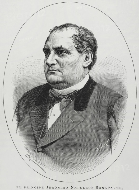 Prince Napoleon-Jerome Bonaparte (1822-1891), usually called Jerome Bonaparte, Napoleon-Jerome Bonaparte or Plon Plon. French politician. Portrait. Drawing by Badillo. Engraving by Arturo Carretero (1852-1903). La Ilustracion Espanola y Americana (The Spanish and American Illustration), 1883.