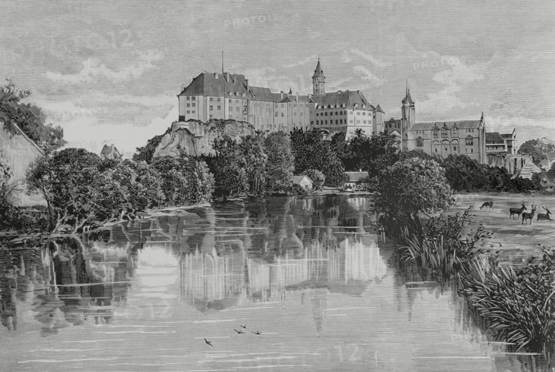 Germany. Sigmaringen Castle. It was the seat of government for the Princes of Hohenzollern-Sigmaringen. Engraving. La Ilustracion Espanola y Americana (The Spanish and American Illustration), 1883.