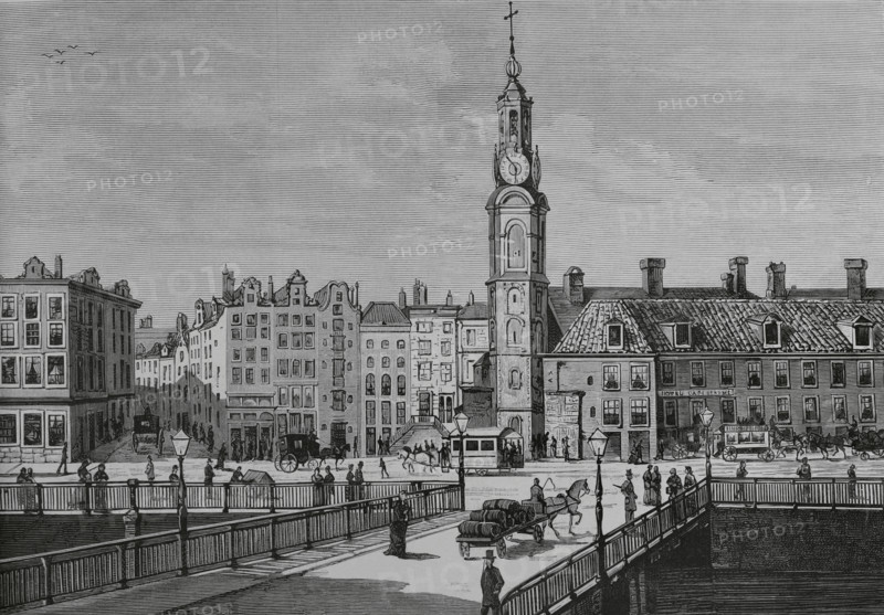Amsterdam, Netherlands. View of the Sophia Square. Engraving. La Ilustracion Espanola y Americana (The Spanish and American Illustration), 1883.